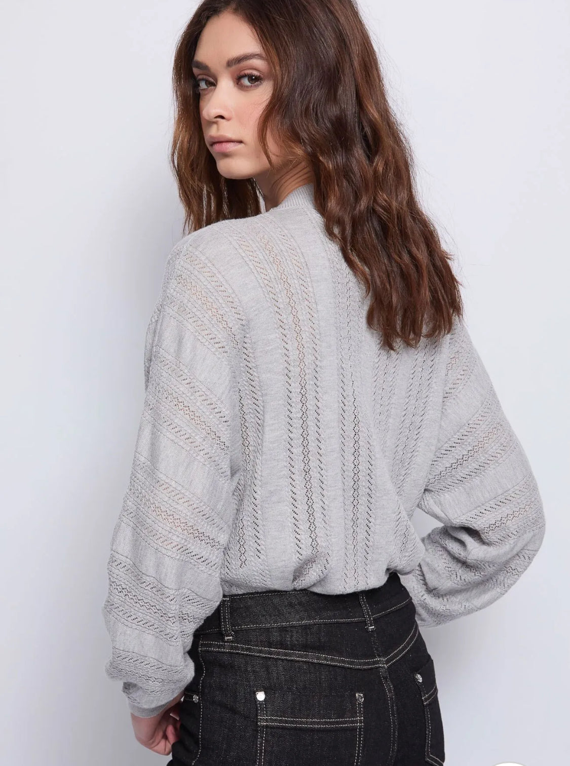 Gaudi Women's grey sweater in yarn with rhinestones 521BD53049
