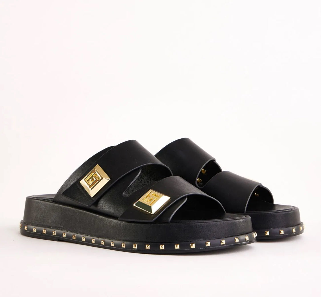 GAUDI BLACK FAUX-LEATHER SABOTS