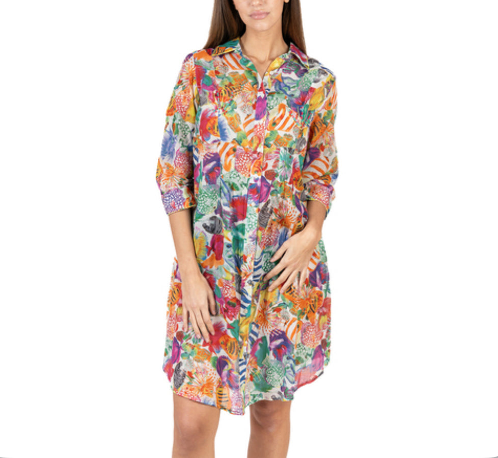 Isla Multicolor Fish dress 100% cotton 31650