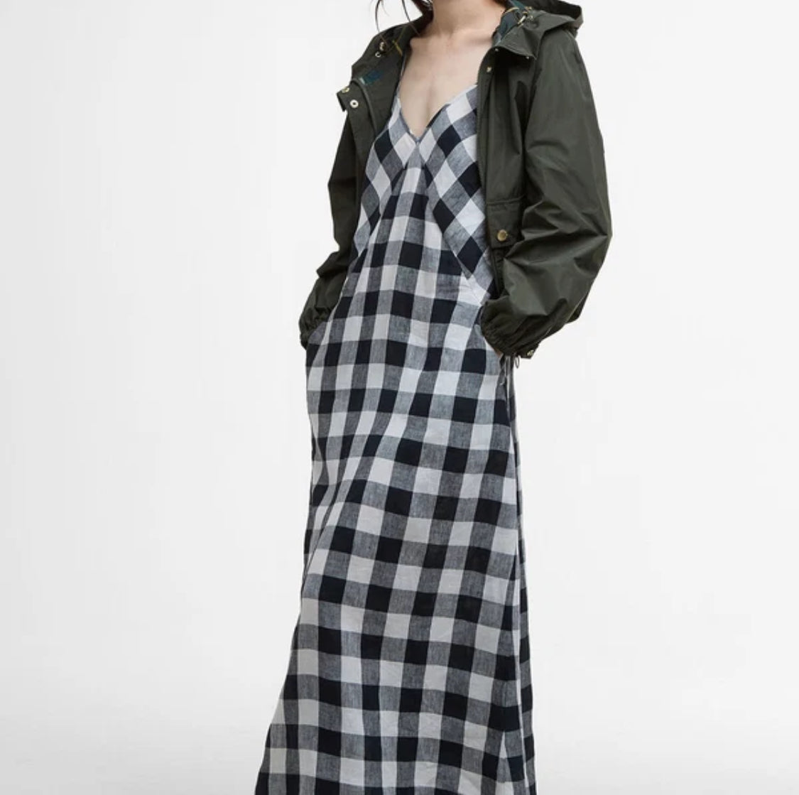 BARBOUR MAYA PLAID LINEN DRESS