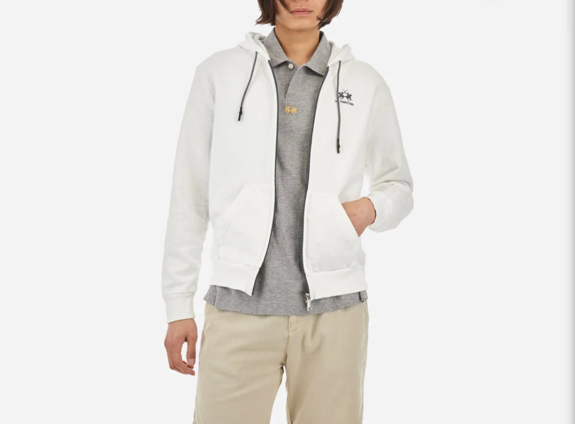 La Martina MAN BASIC FLEECE FULL ZIP HOODED COTTON CCMF02 regular fit- off white CCMF02