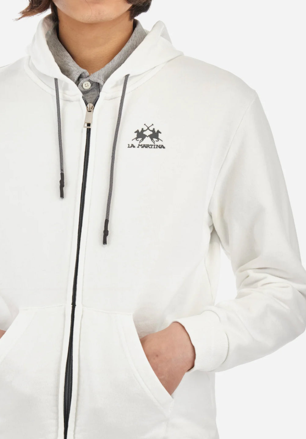 La Martina MAN BASIC FLEECE FULL ZIP HOODED COTTON CCMF02 regular fit- off white CCMF02