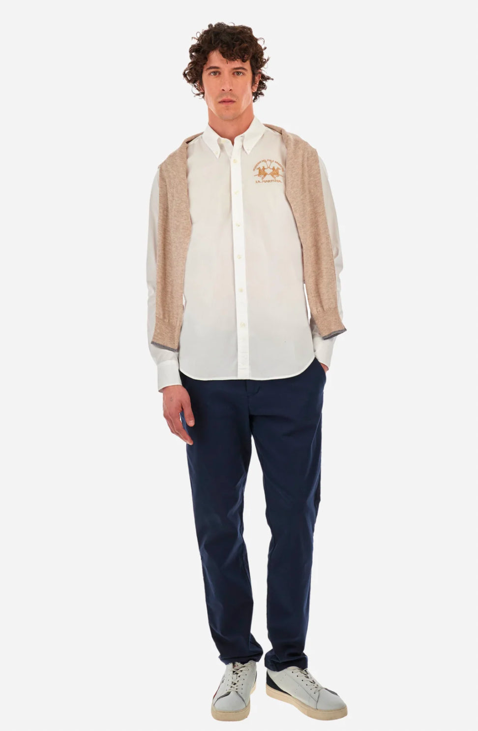 La Martina MAN SHIRT POPLIN STRETCH White Classic Shirt CCMC01