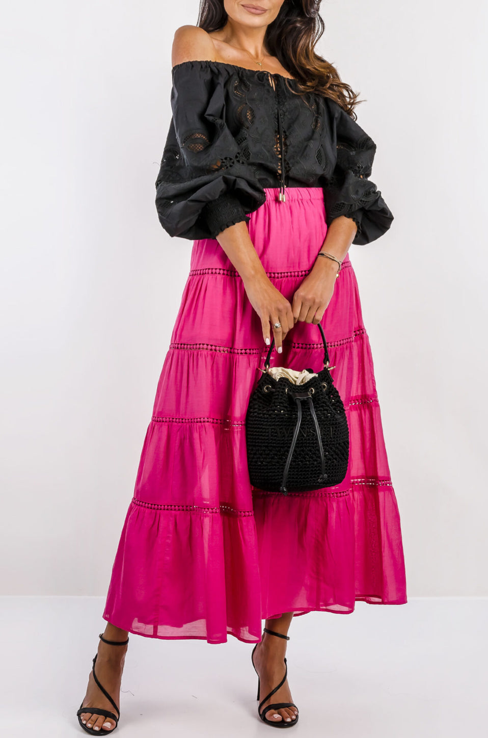 GAUDI LONG FUCHSIA COTTON-BLEND SKIRT 511FD75005