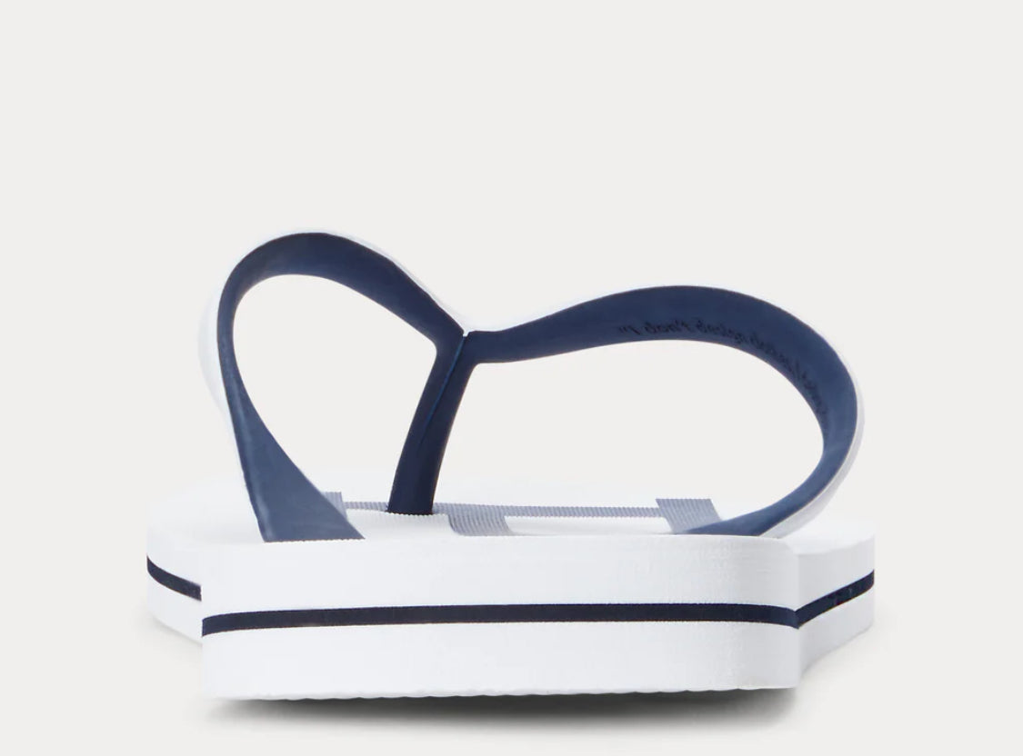 Ralph Lauren Bolt Flip Flops White Blue UNISEX