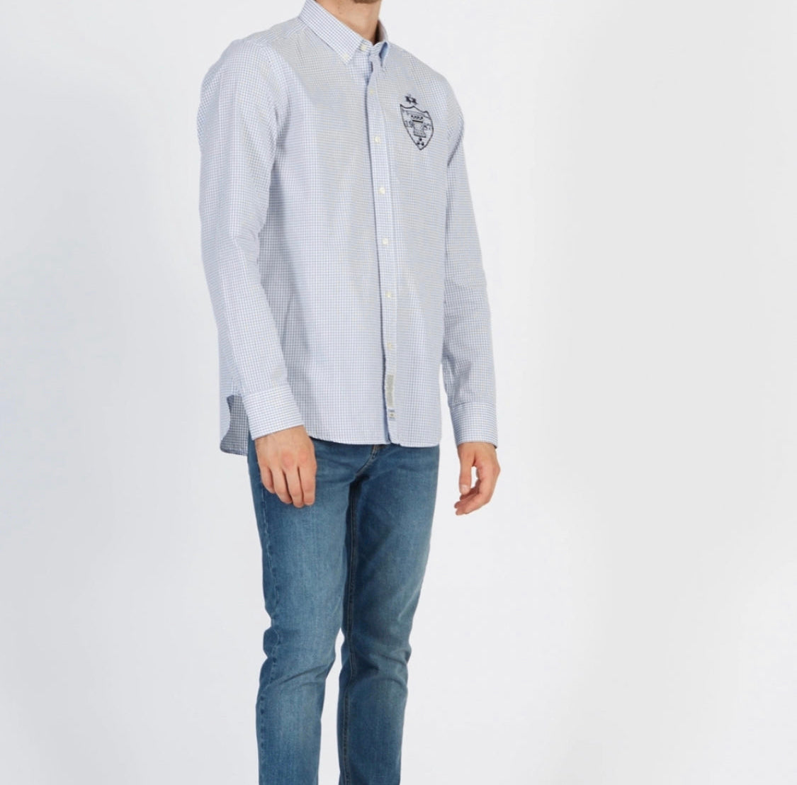 La Martina Men's shirt with large logo MICRO WINDOWPANE UMC301