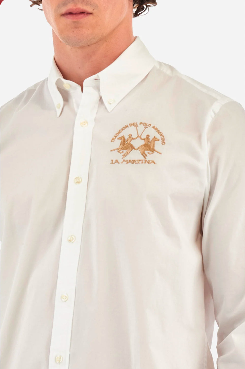 La Martina MAN SHIRT POPLIN STRETCH White Classic Shirt CCMC01