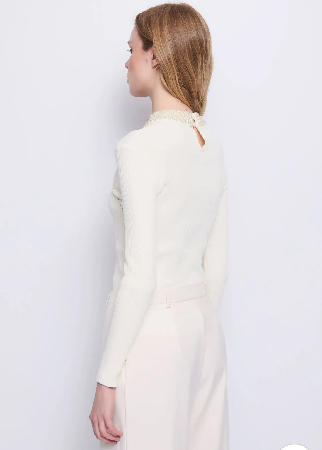 Gaudi Women's white sweater in yarn with pearls 521FD53036