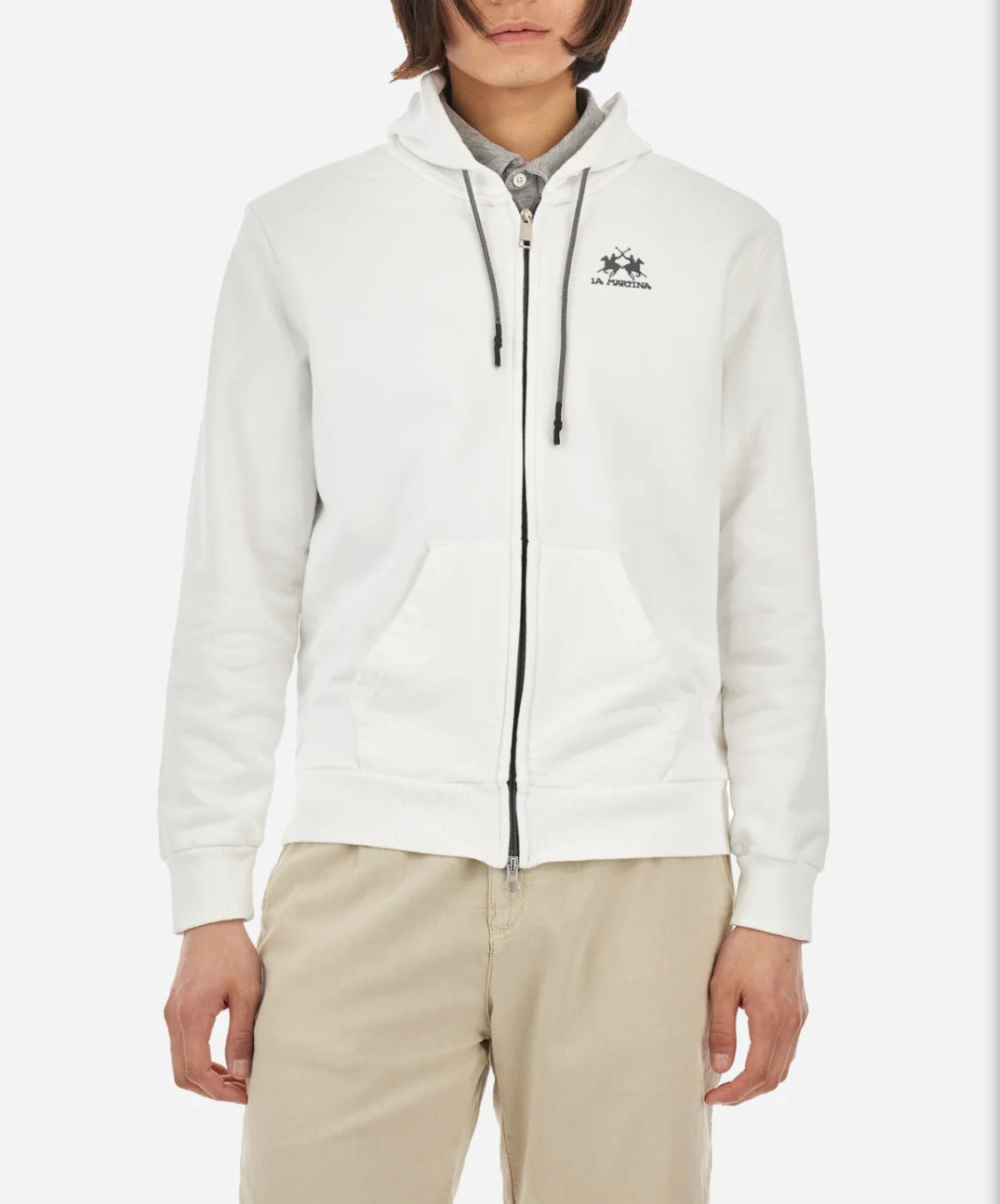 La Martina MAN BASIC FLEECE FULL ZIP HOODED COTTON CCMF02 regular fit- off white CCMF02