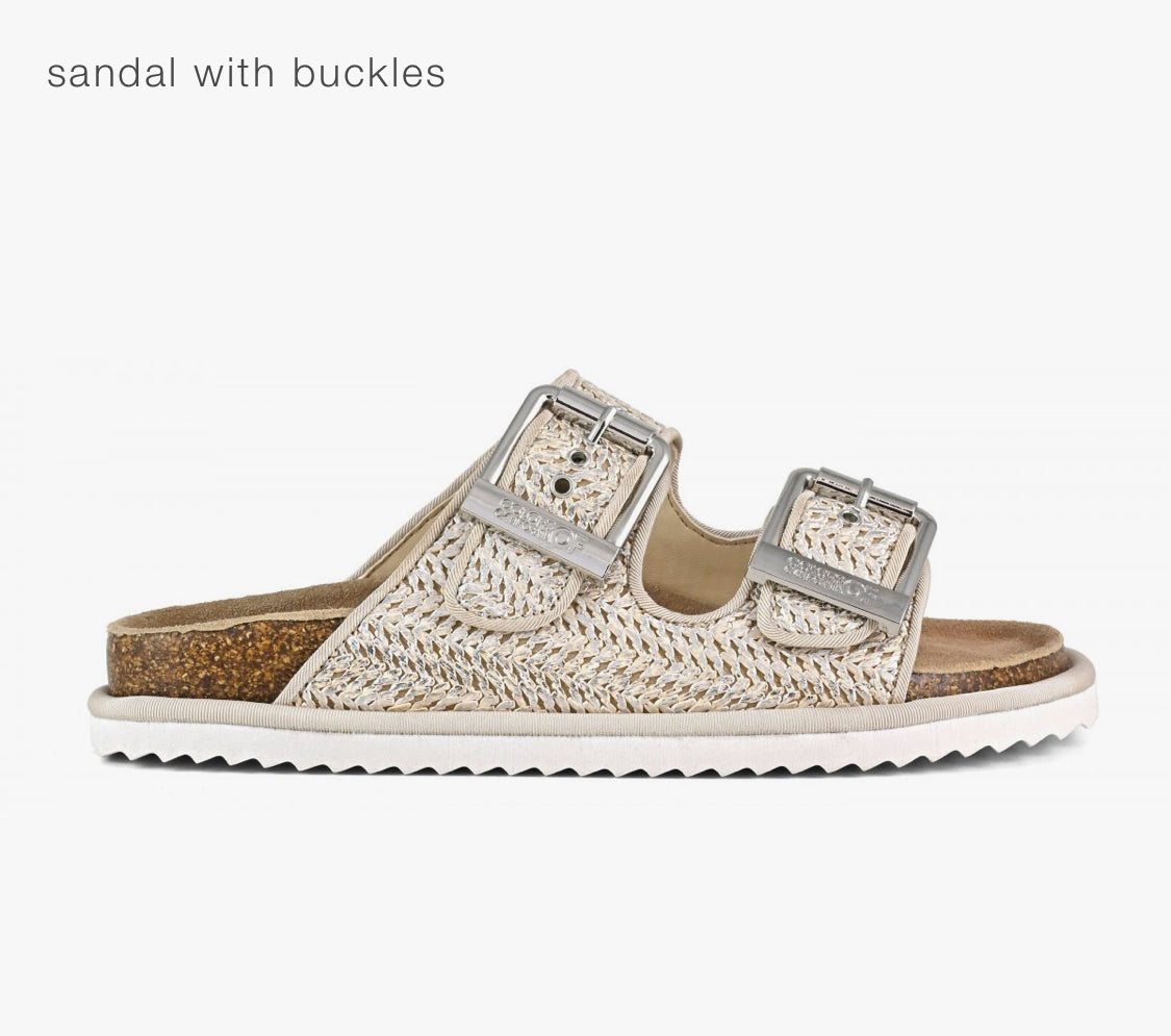 Colors of California laminated raffia sandal with buckles