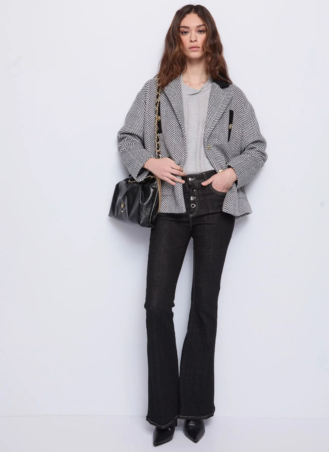 Gaudi Women's grey sweater in yarn with rhinestones 521BD53049