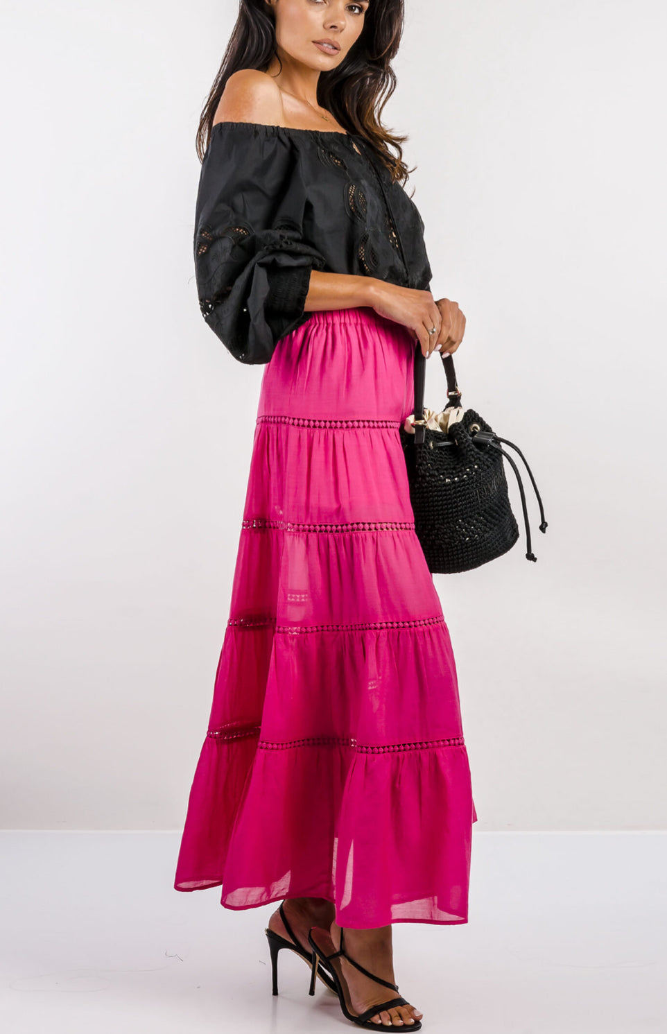 GAUDI LONG FUCHSIA COTTON-BLEND SKIRT 511FD75005