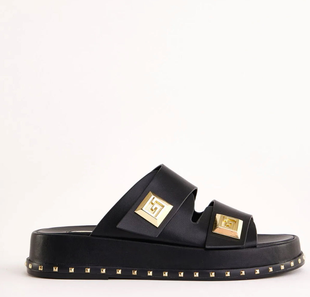 GAUDI BLACK FAUX-LEATHER SABOTS