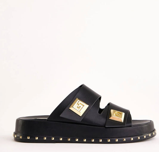 GAUDI BLACK FAUX-LEATHER SABOTS