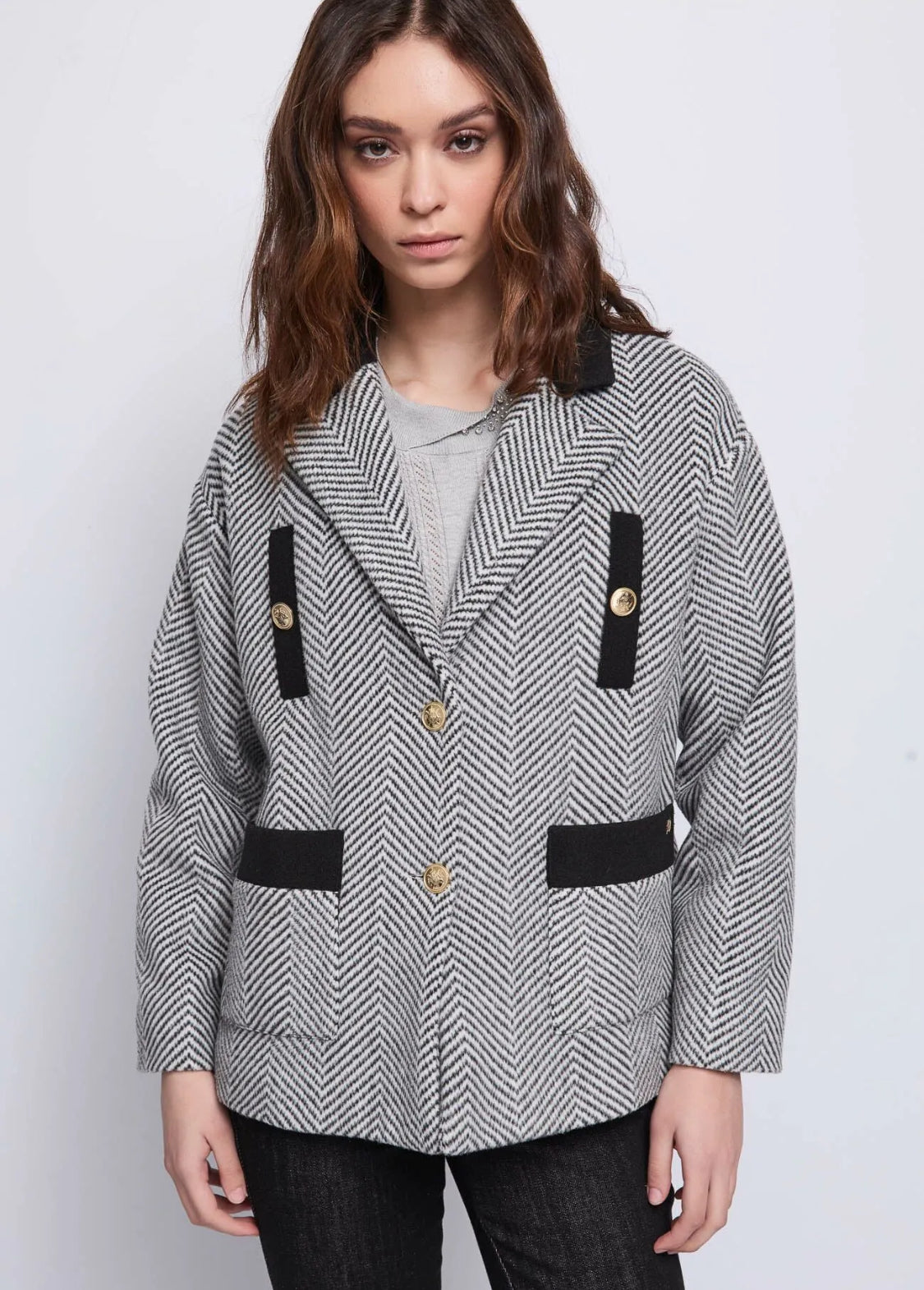 GAUDI WOMEN’S jacquard jacket with gold buttons 521BD35028
