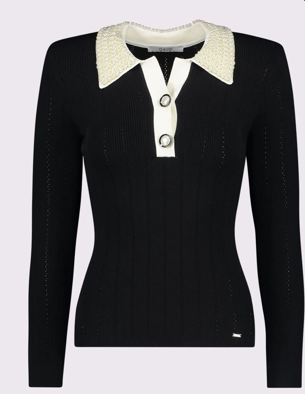 Gaudi Women's polo shirt in yarn with jewel buttons 521FD53035