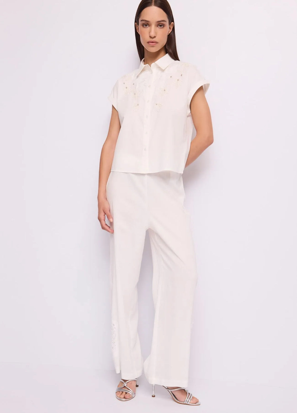 Gaudi Women's white shirt with embroidery and rhinestones 611FD45037