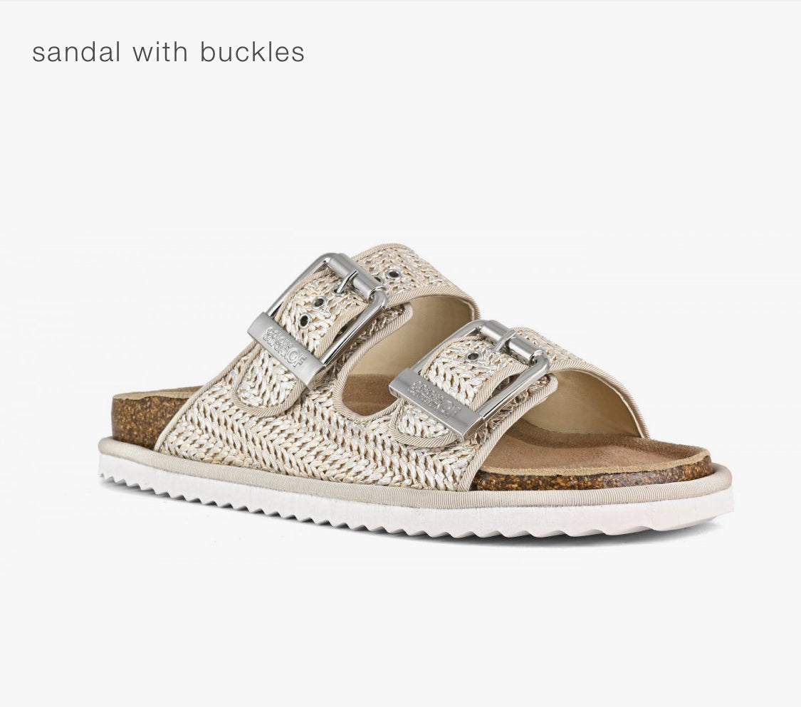 Colors of California laminated raffia sandal with buckles