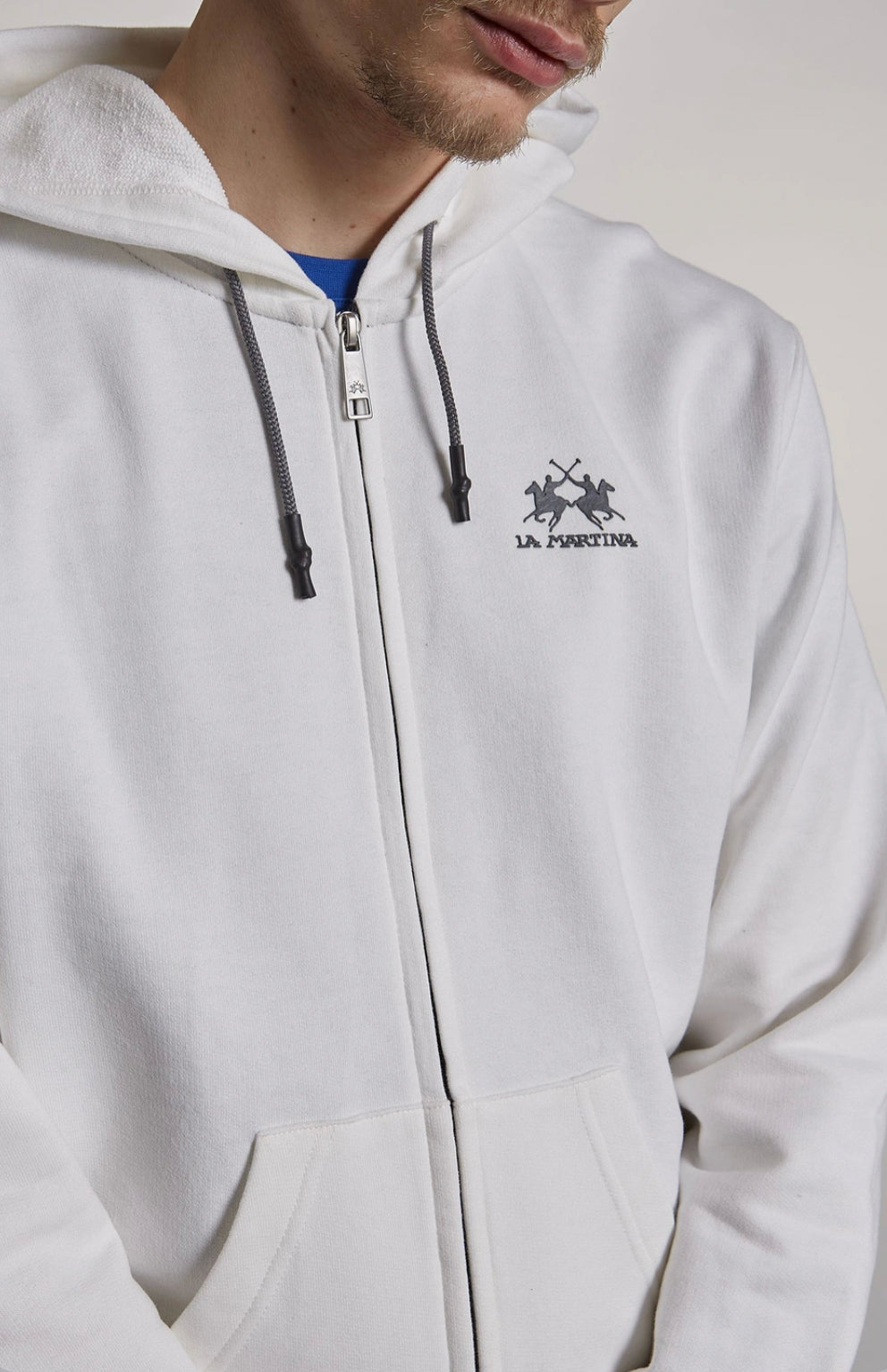 La Martina MAN BASIC FLEECE FULL ZIP HOODED COTTON CCMF02 regular fit- off white CCMF02