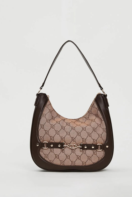 GAUDI Beige hobo bag with jacquard logo V5A1-12501