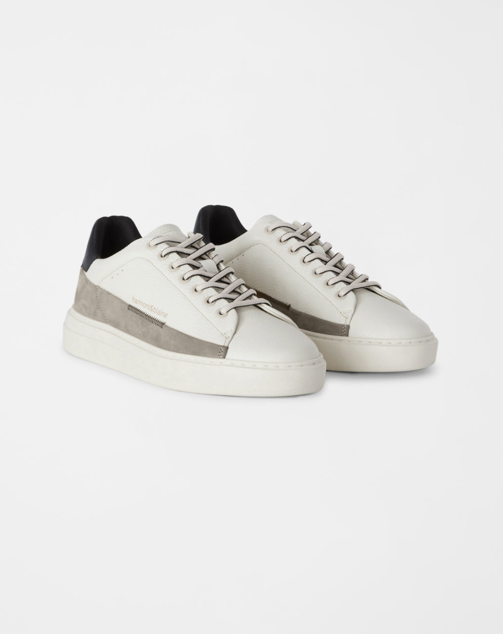HARMOND & BLAINE Men's natural white grained leather sneakers with nubuck band