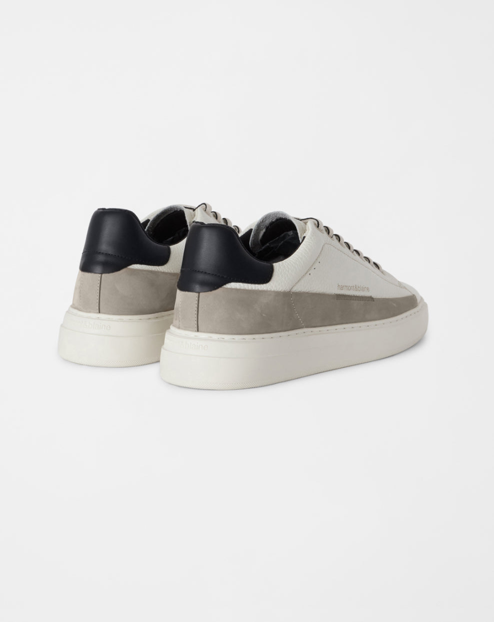 HARMOND & BLAINE Men's natural white grained leather sneakers with nubuck band