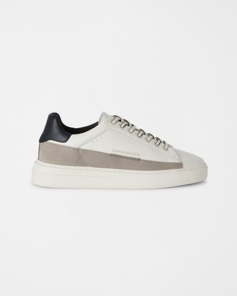 HARMOND & BLAINE Men's natural white grained leather sneakers with nubuck band