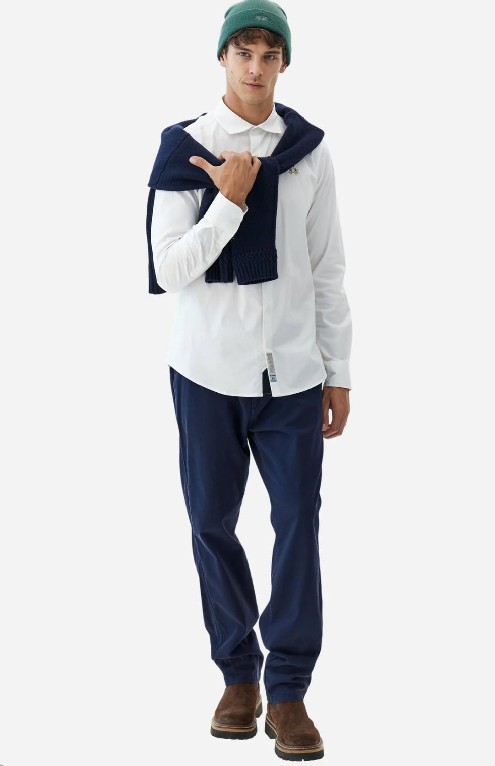 LA MARTINA BASIC Slim-fit cotton shirt with semi-cutaway collar MBC002