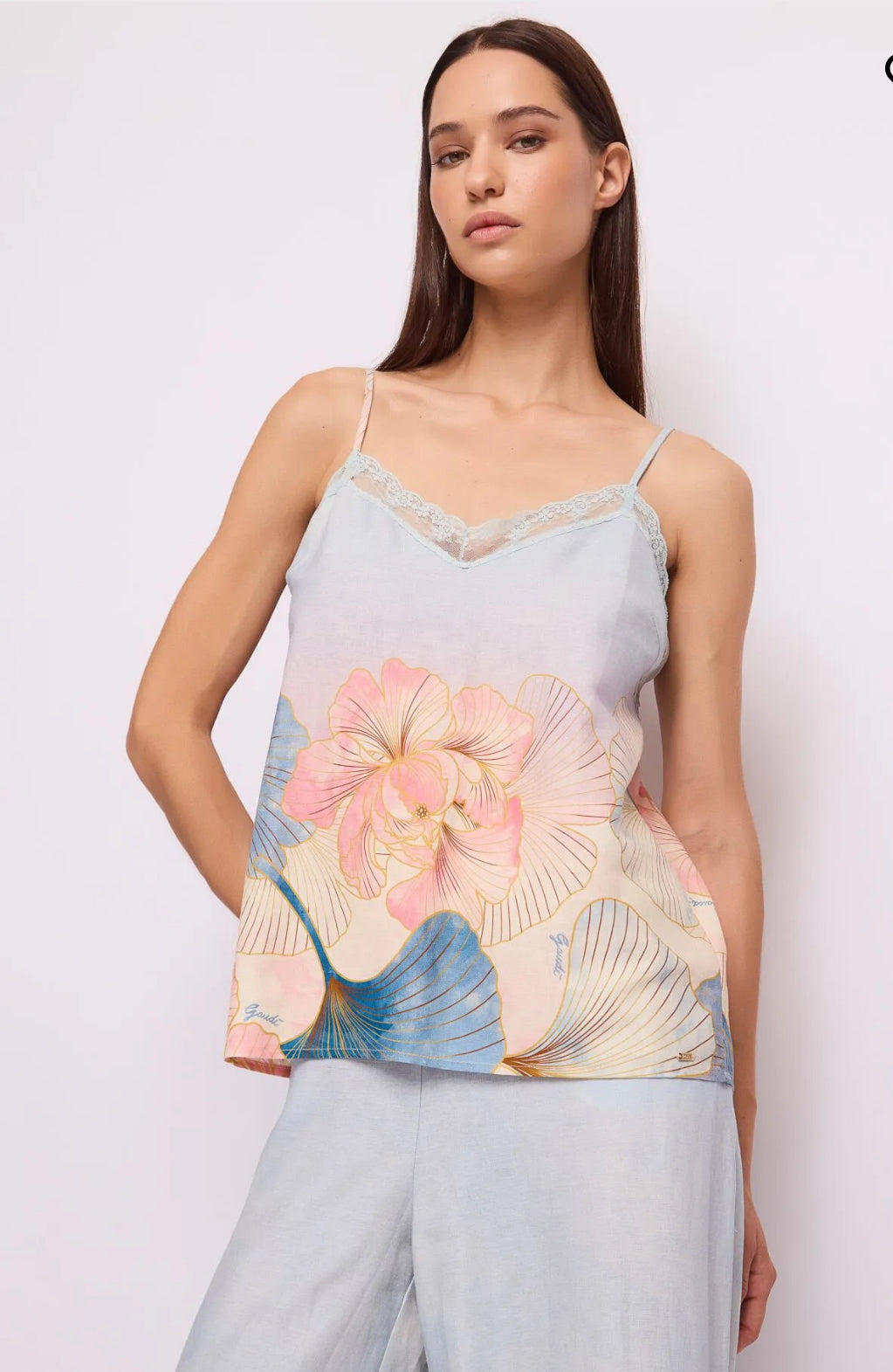 Gaudi Women's linen top with floral pattern 611FD15051
