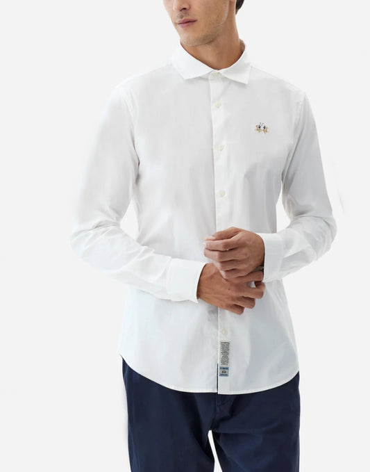 LA MARTINA BASIC Slim-fit cotton shirt with semi-cutaway collar MBC002
