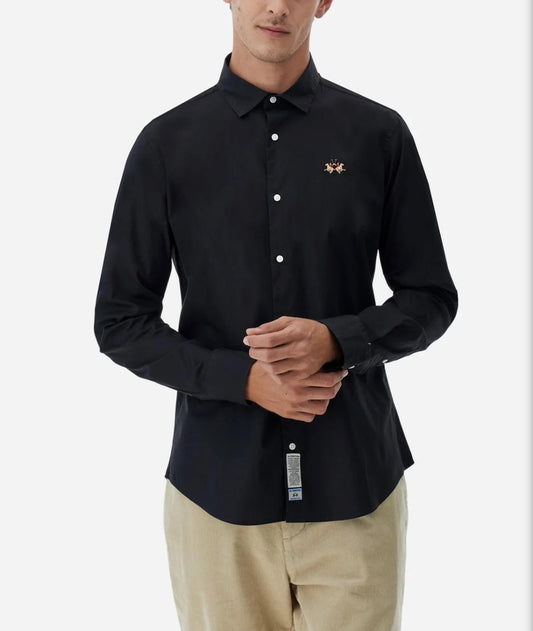 LA MARTINA BASIC Slim-fit cotton shirt with semi-cutaway collar MBC002