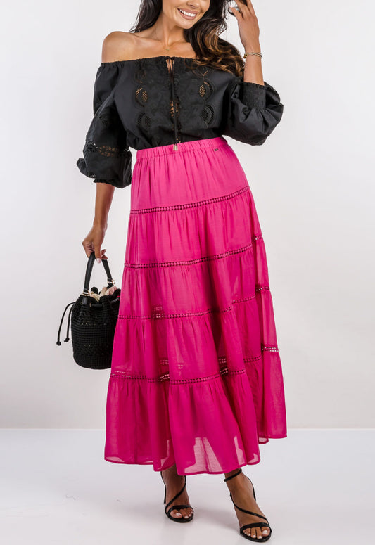 GAUDI LONG FUCHSIA COTTON-BLEND SKIRT 511FD75005