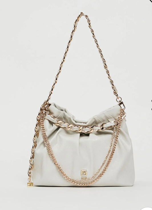 Gaudi White bucket bag with chains