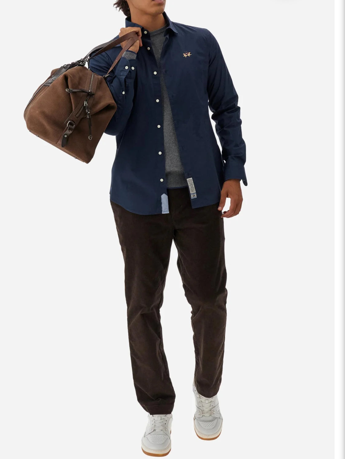 LA MARTINA BASIC Slim-fit cotton shirt with semi-cutaway collar MBC002