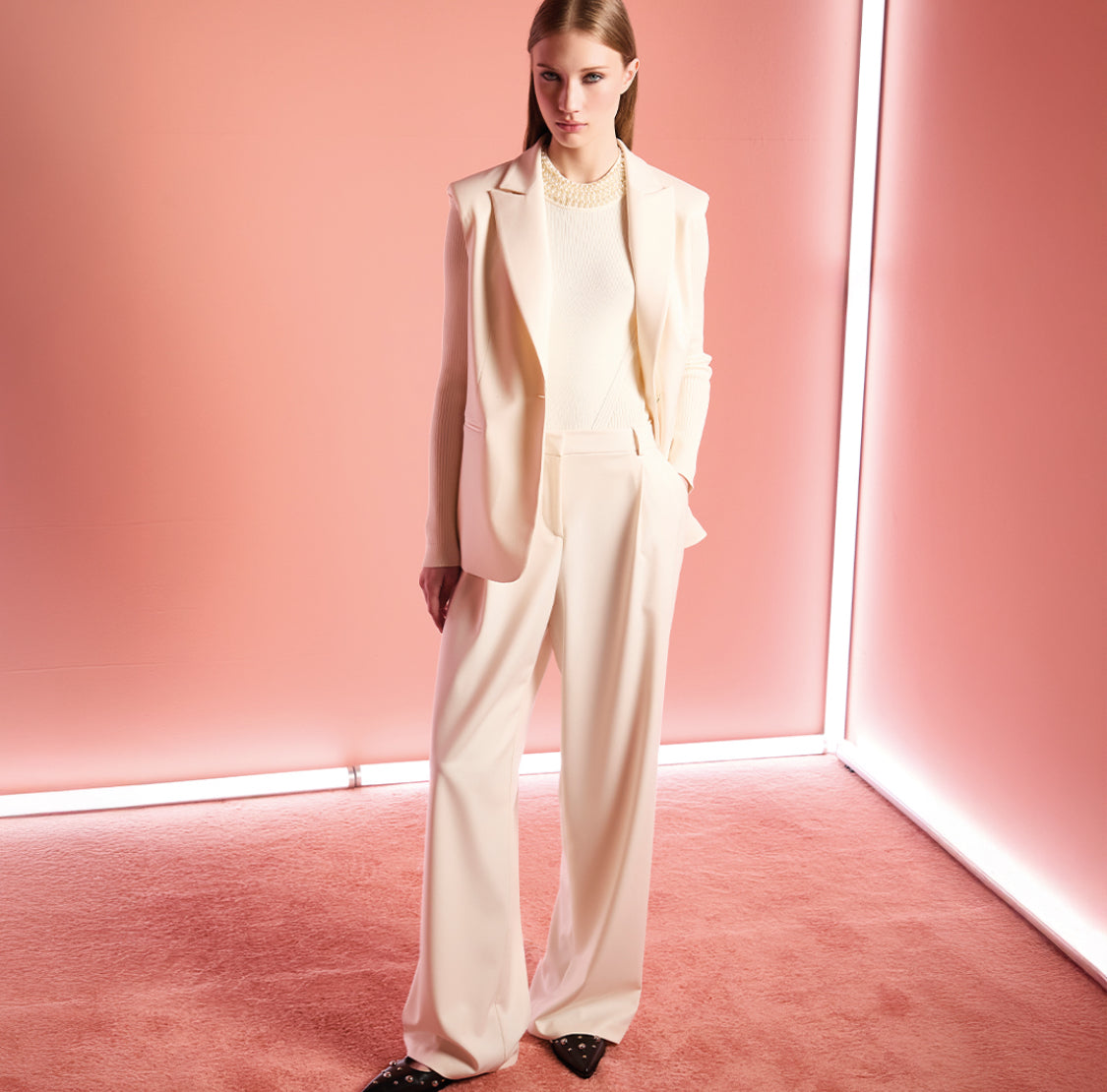 Gaudi Women's white sweater in yarn with pearls 521FD53036