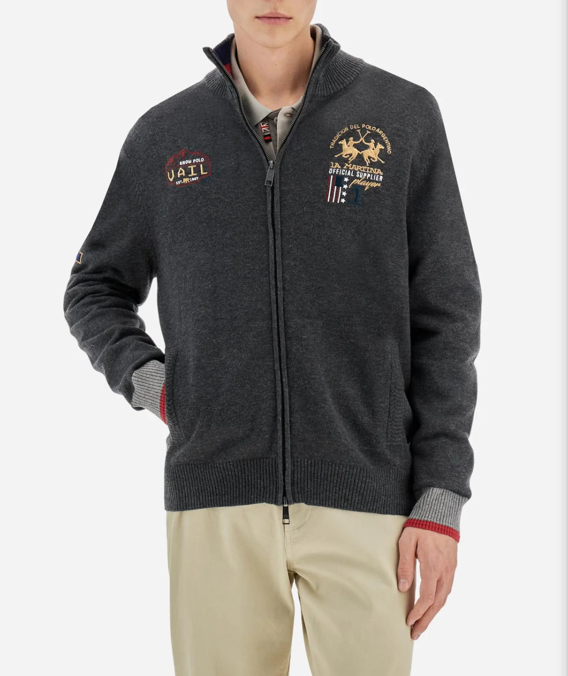 LA MARTINA Men’s full zip wool blend sweater Polo Team