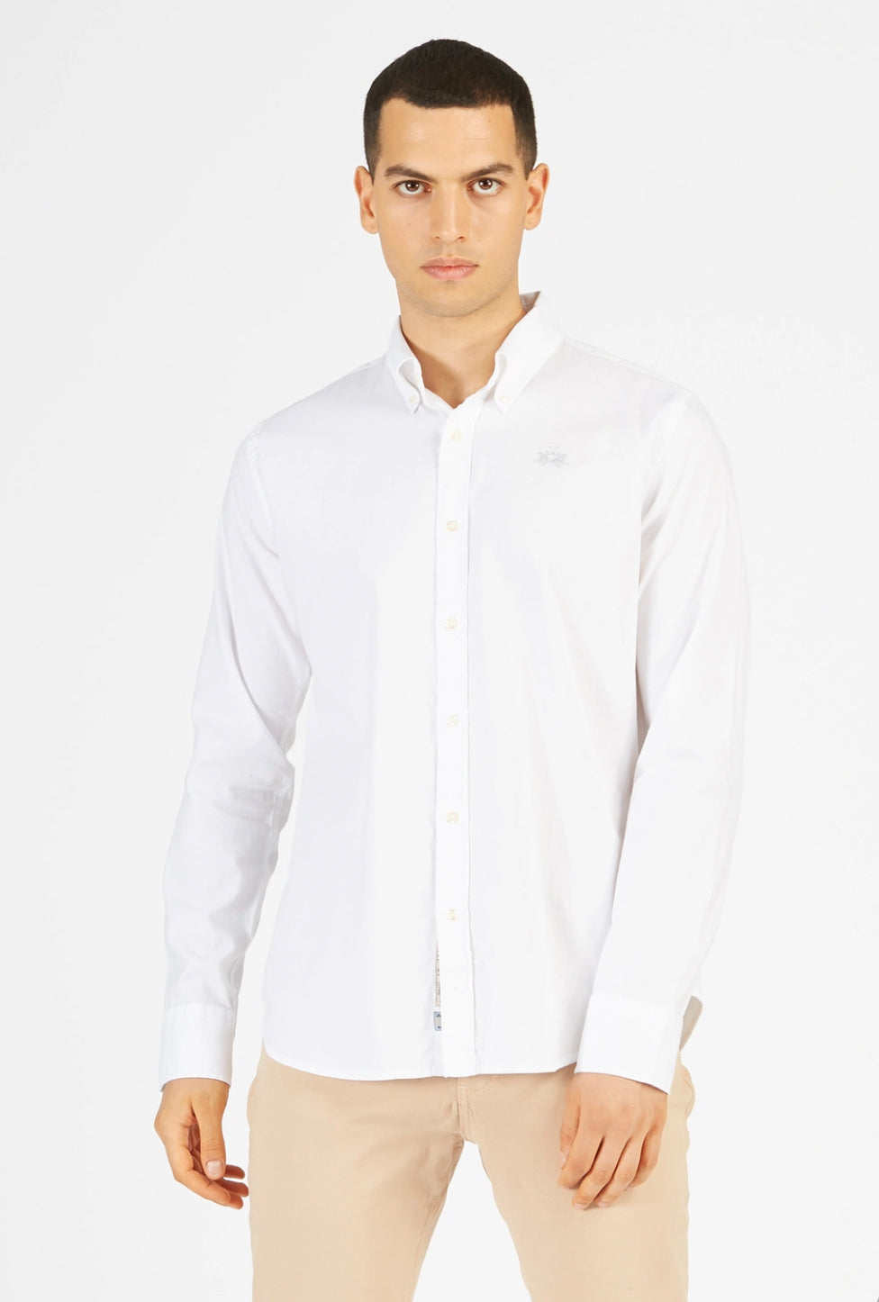 La Martina Man Shirt Oxford Stretch White CCMC03