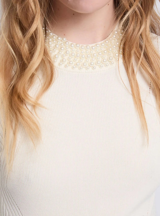 Gaudi Women's white sweater in yarn with pearls 521FD53036