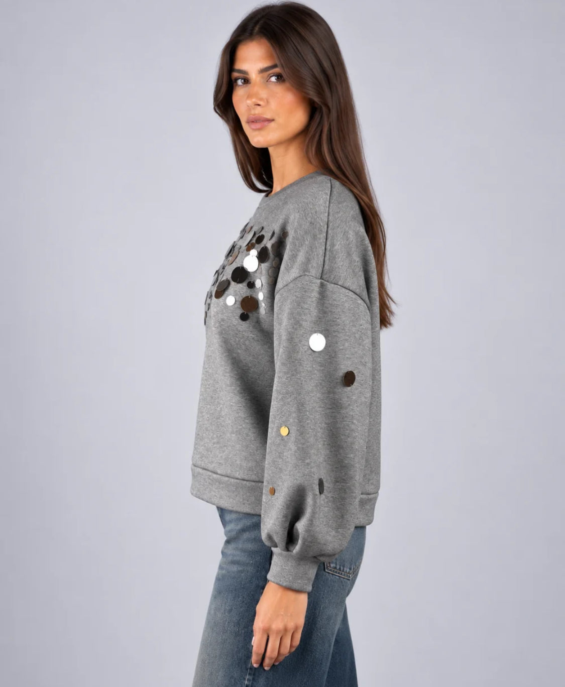 Dixie WOMEN'S GREY SWEATSHIRT WITH MAXI SEQUINS F853B002A