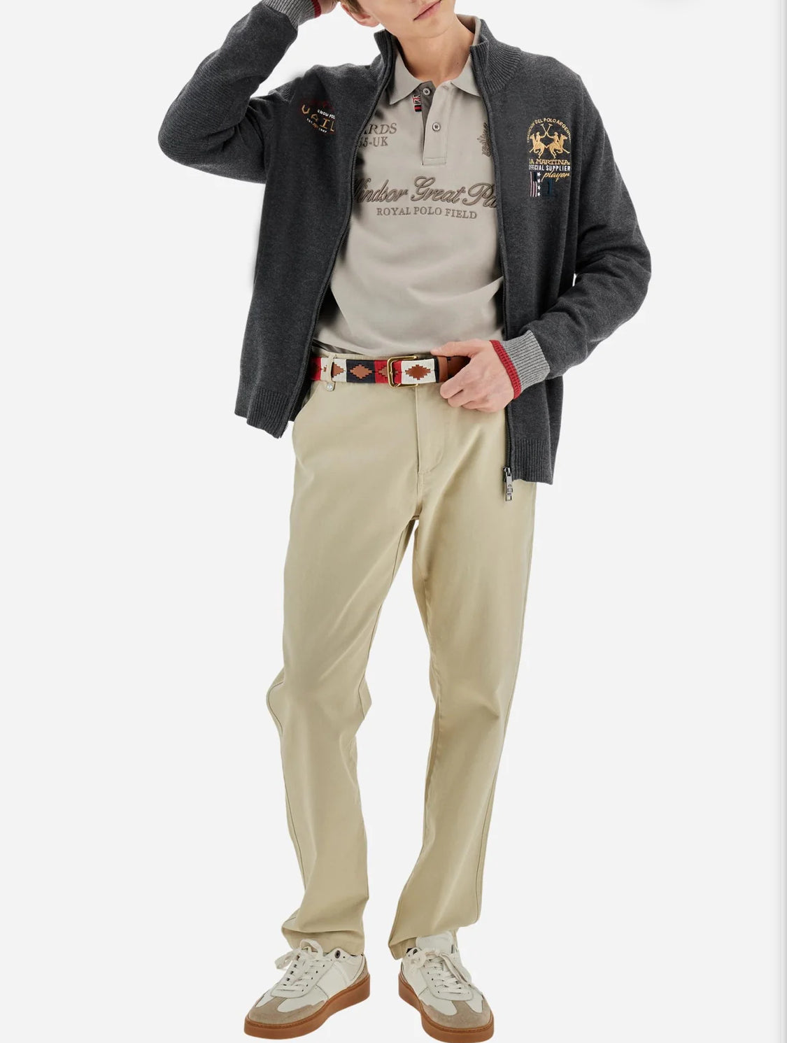 LA MARTINA Men’s full zip wool blend sweater Polo Team