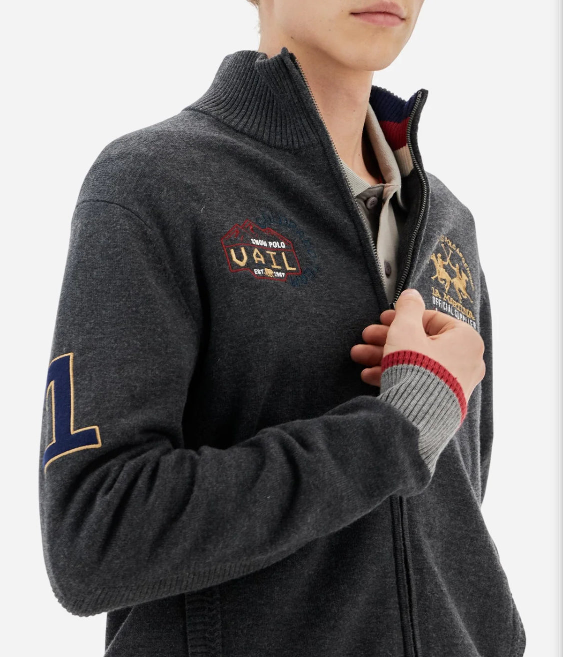 LA MARTINA Men’s full zip wool blend sweater Polo Team