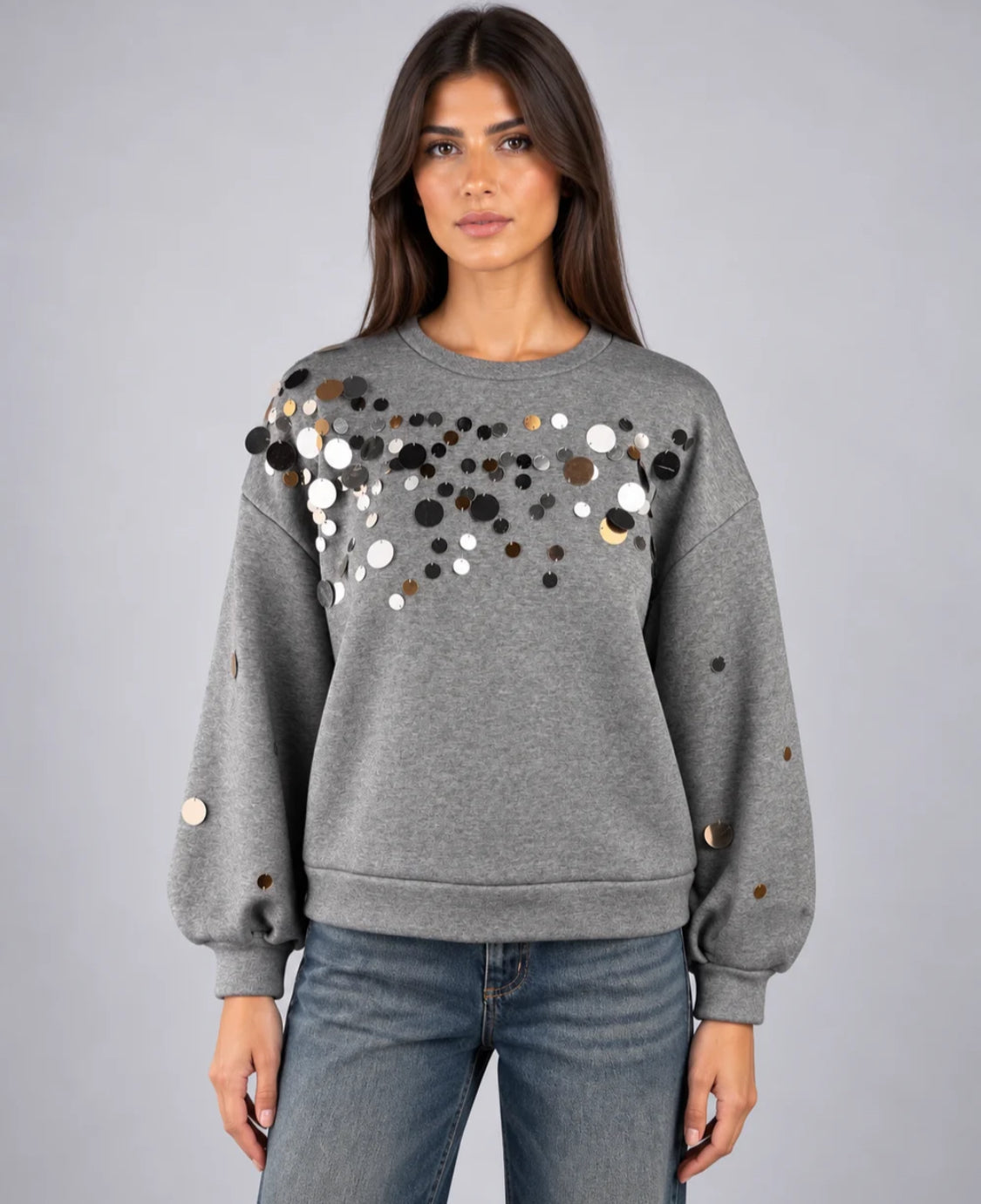 Dixie WOMEN'S GREY SWEATSHIRT WITH MAXI SEQUINS F853B002A