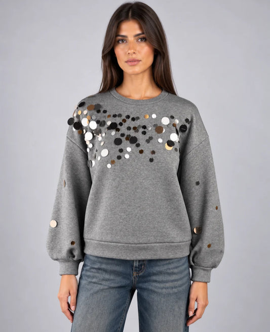 Dixie WOMEN'S GREY SWEATSHIRT WITH MAXI SEQUINS F853B002A