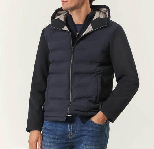 Adim man blue quilted jacket with fabric sleeves