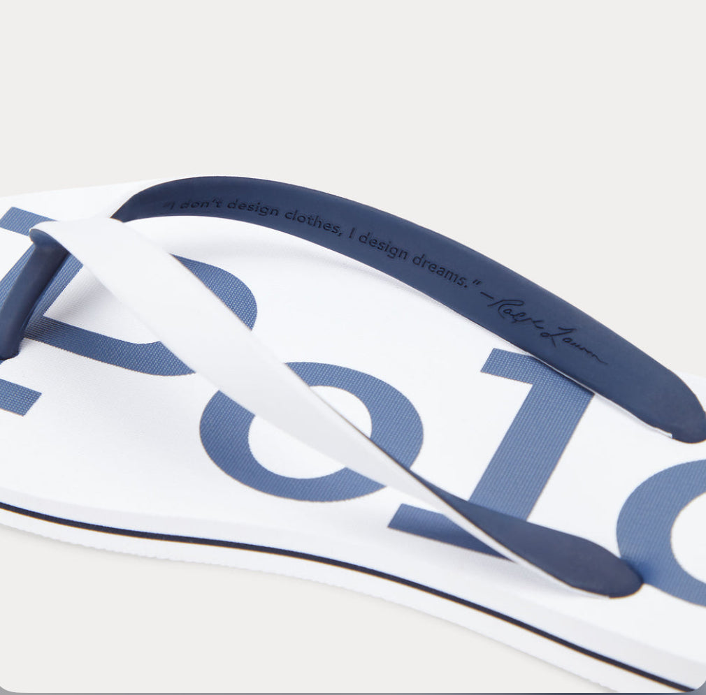 Ralph Lauren Bolt Flip Flops White Blue UNISEX