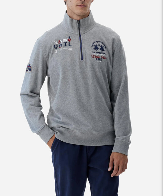 LA MARTINA Men’s mélange half‑zip mock‑neck sweatshirt MBF308