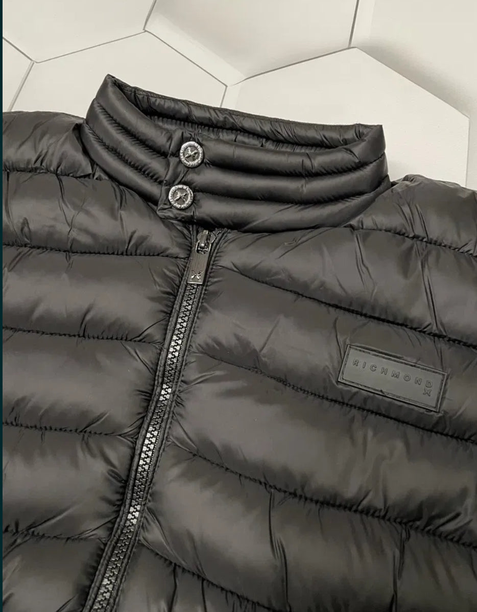 Richmond X Feather down jacket with front pockets  with cemeira, long sleeves with cuffs and high collar UMA25154PI