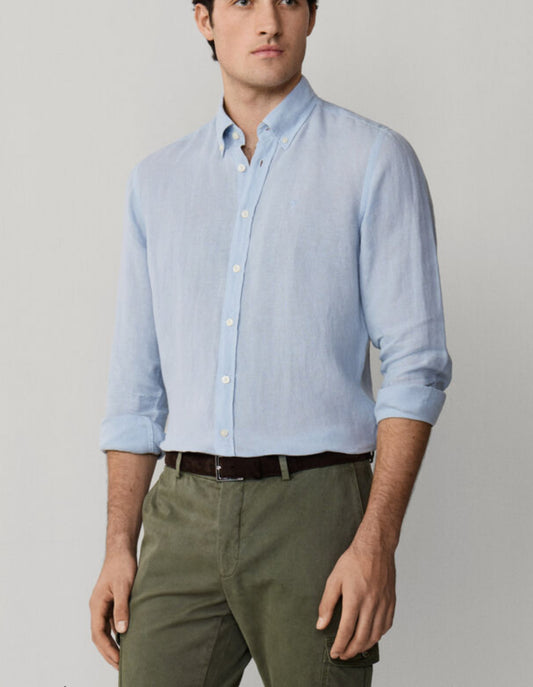 HACKETT Tailored Fit Garment Dyed Linen Shirt HM3010636