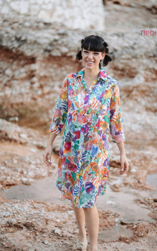 Isla Multicolor Fish dress 100% cotton 31650