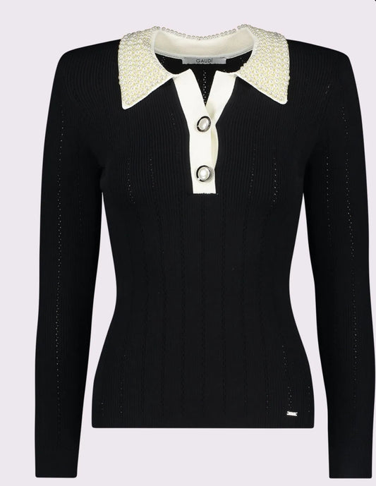 Gaudi Women's polo shirt in yarn with jewel buttons 521FD53035